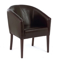 Modern lounge chair upholstered in choice of fabric and wood polish